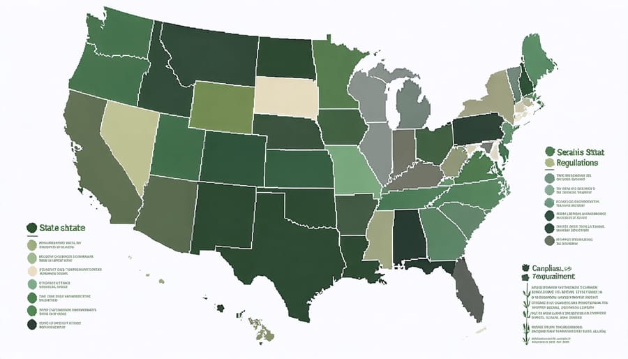 Visual map of United States showing different cannabis regulations by state